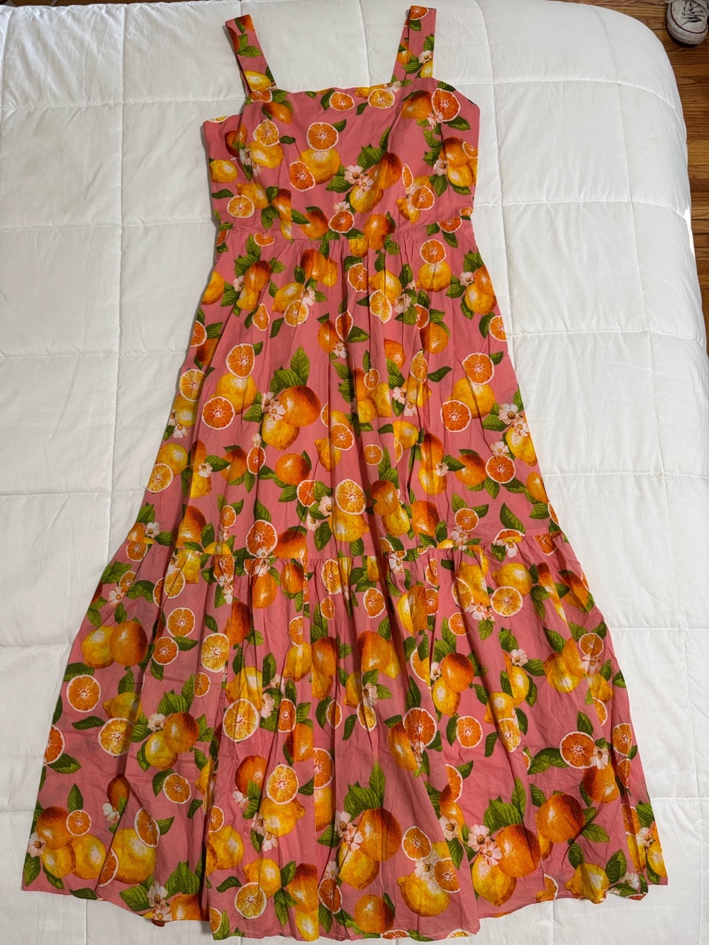 Pink Maxi Sundress with Orange Citrus Print